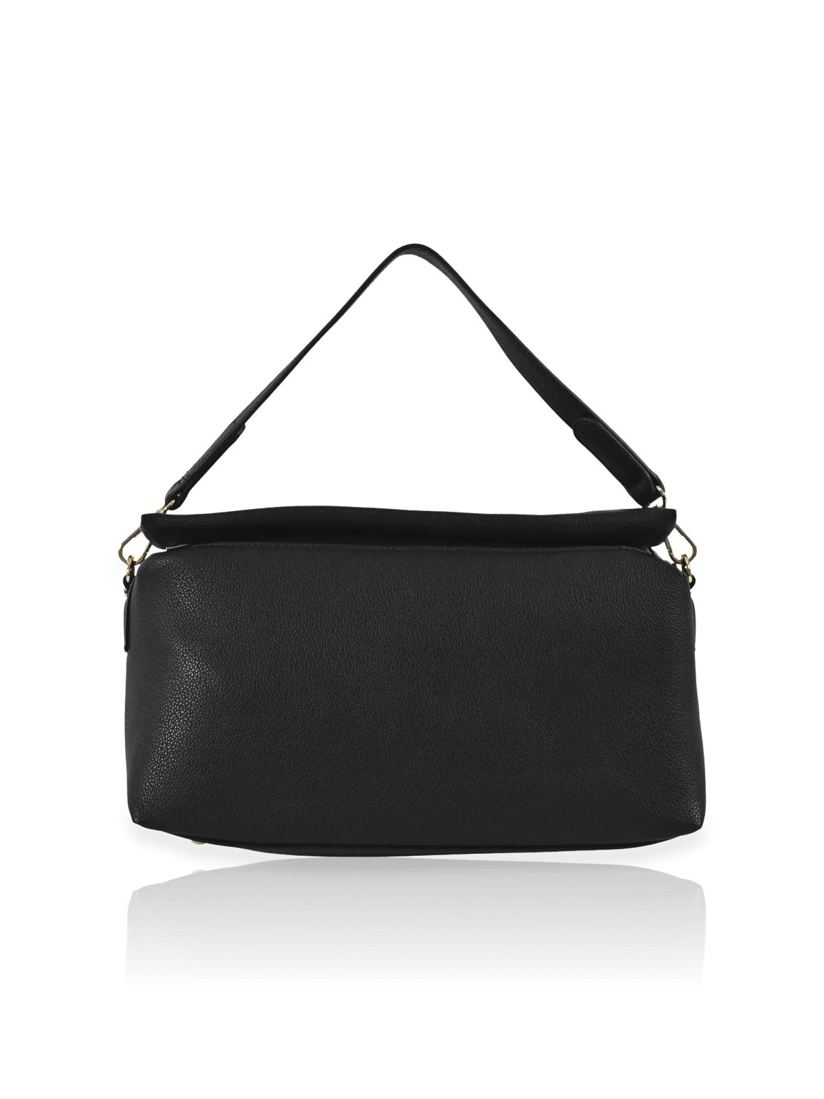Borsa a mano Romeo Gigli Milano in PU nero morbida, con tracolla regolabile e chiusura a calamita con zip, con accessorio dorato nella parte superiore. ideale per look casual e eleganti.