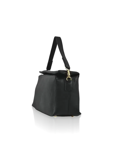 Borsa a mano Romeo Gigli Milano in PU nero morbida, con tracolla regolabile e chiusura a calamita con zip, con accessorio dorato nella parte superiore. ideale per look casual e eleganti. 2