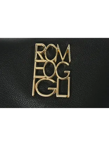 Borsa a mano Romeo Gigli Milano in PU nero morbida, con tracolla regolabile e chiusura a calamita con zip, con accessorio dorato nella parte superiore. ideale per look casual e eleganti. 3