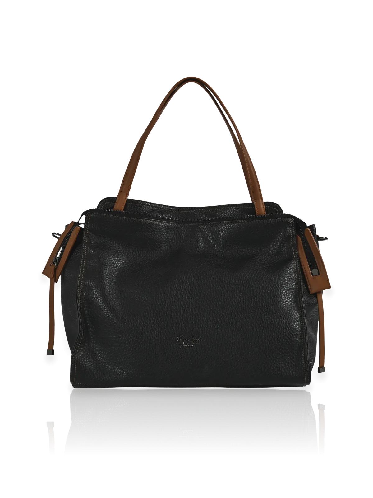 Borsa a spalla Romeo Gigli Milano in PU Nero-Cuoio con manici lunghi e chiusura con zip. Ideale per il tempo libero o l'ufficio.