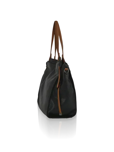 Borsa a spalla Romeo Gigli Milano in PU Nero-Cuoio con manici lunghi e chiusura con zip. Ideale per il tempo libero o l'ufficio. 2