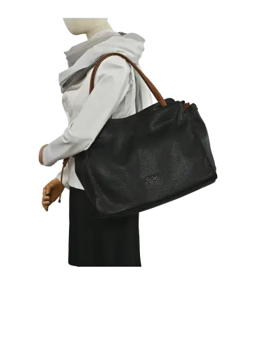 Borsa a spalla Romeo Gigli Milano in PU Nero-Cuoio con manici lunghi e chiusura con zip. Ideale per il tempo libero o l'ufficio. 5