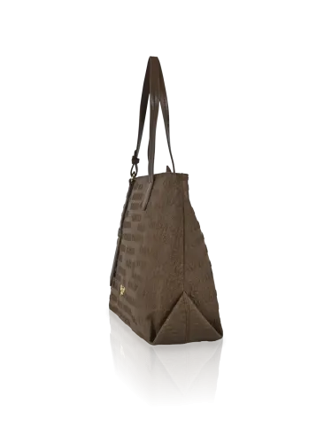 Borsa a spalla Romeo Gigli Milano in PU color Terra con stampa personalizzata e fibbia decorativa. Ideale per look casual e quotidiano. 2