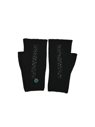 Guanto donna mezze dita Romeo Gigli Milano nero con decorazione strass in tinta sul dorso, ideale per look casual e urbani. 1