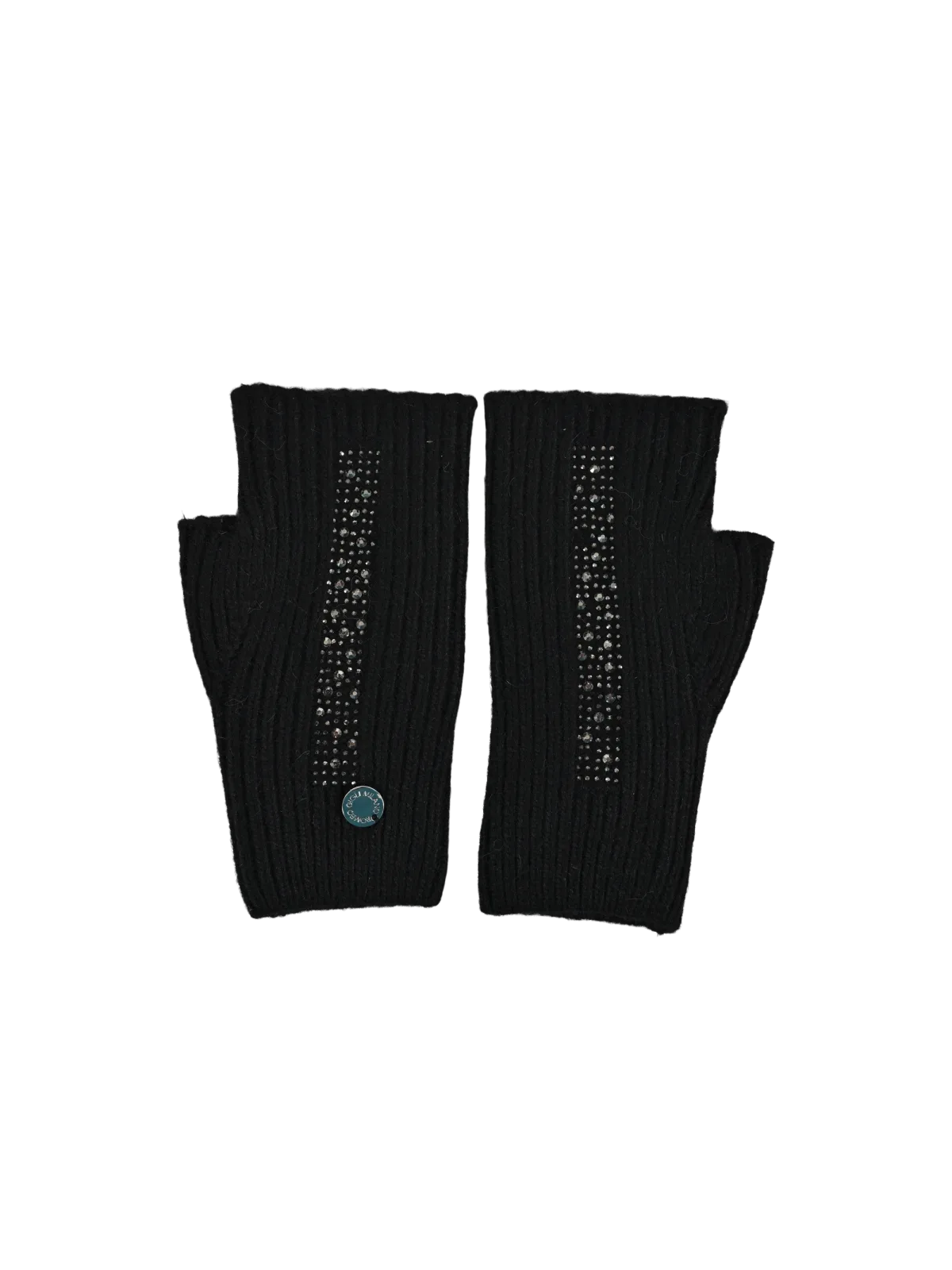 Guanto donna mezze dita Romeo Gigli Milano nero con decorazione strass in tinta sul dorso, ideale per look casual e urbani.