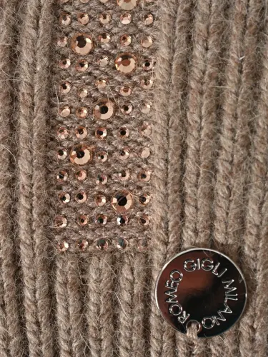 Guanto donna mezze dita Romeo Gigli Milano in fango con decorazione strass in tinta sul dorso, ideale per look casual e urbani. 3