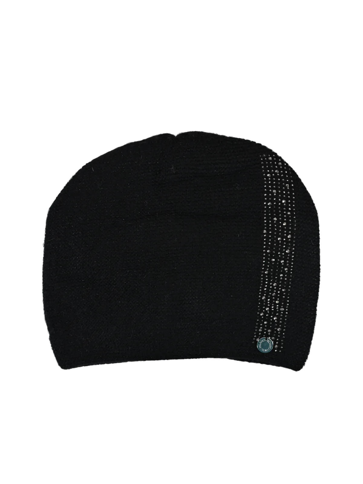 Cappello donna Romeo Gigli Milano nero, in tessuto con strass in tinta sulla parte laterale per un tocco elegante.