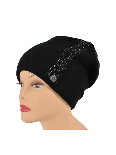 Cappello donna Romeo Gigli Milano nero, in tessuto con strass in tinta sulla parte laterale per un tocco elegante. 2