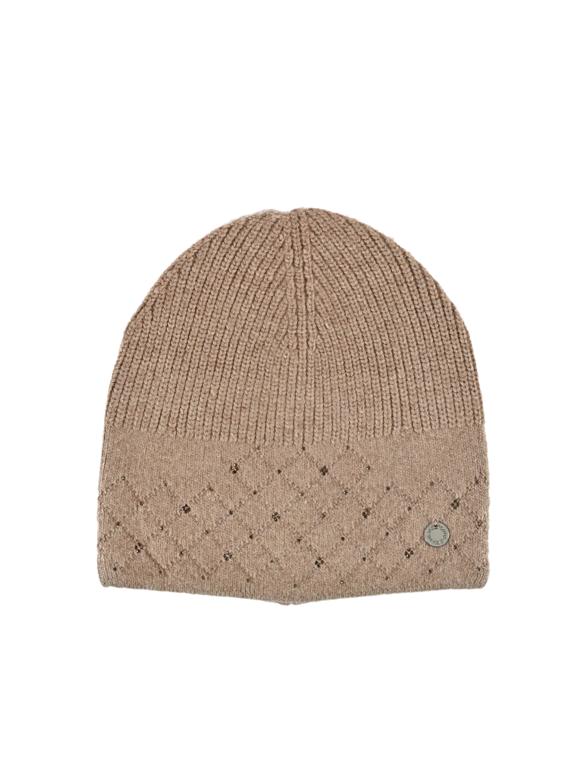 Cappello donna Romeo Gigli Milano colore fango con motivo a rombi e piccoli strass in tinta.