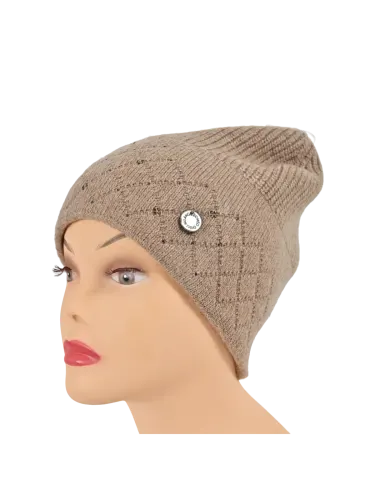 Cappello donna Romeo Gigli Milano colore fango con motivo a rombi e piccoli strass in tinta. 2