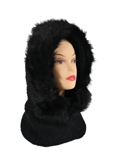 Cappello donna Romeo Gigli Milano nero, con cappuccio e collo integrato, ideale per il tempo libero invernale. 1