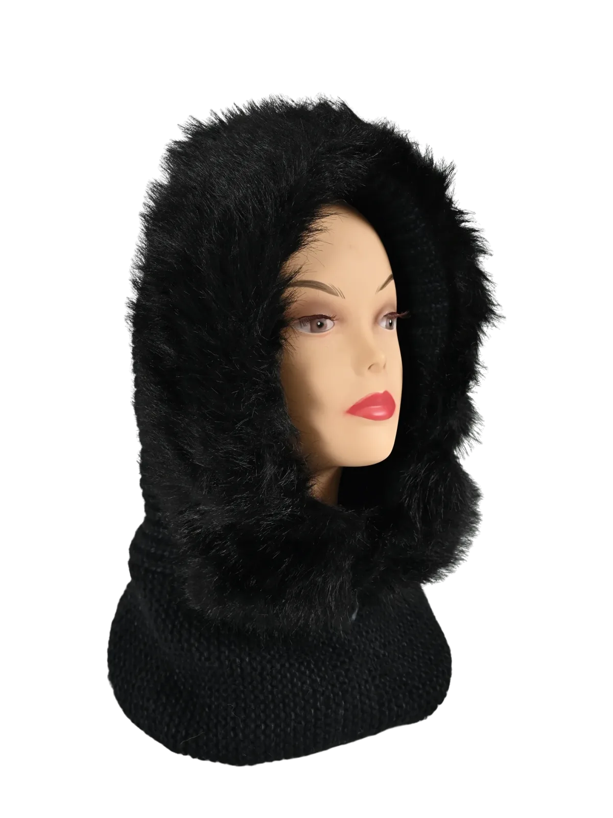 Cappello donna Romeo Gigli Milano nero, con cappuccio e collo integrato, ideale per il tempo libero invernale.