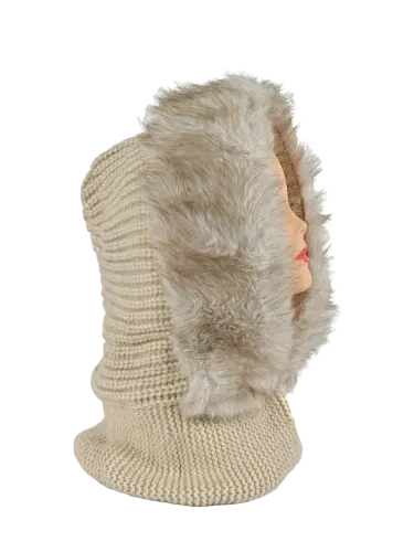 Cappello donna Romeo Gigli Milano beige, con cappuccio e collo integrato, ideale per il tempo libero invernale. 2