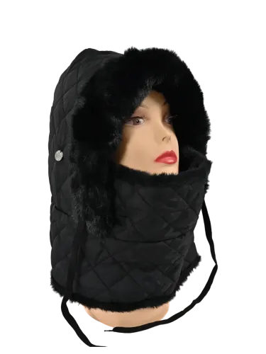 Cappello donna Romeo Gigli Milano nero, con imbottitura in pelliccia sintetica e chiusura con laccetti, ideale per il tempo libero. 2