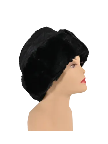 Cappello donna Romeo Gigli Milano trapuntato nero, stile colbacco con bordo in ecopelliccia, comodo ed avvolgente. 2