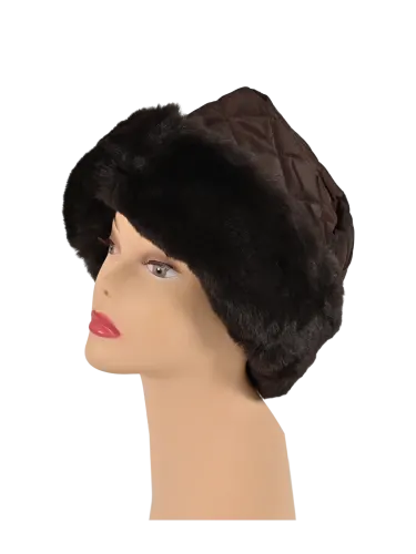 Cappello donna Romeo Gigli Milano trapuntato marrone, stile colbacco con bordo in ecopelliccia, comodo ed avvolgente. 2