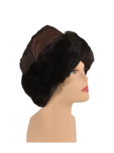 Cappello donna Romeo Gigli Milano trapuntato marrone, stile colbacco con bordo in ecopelliccia, comodo ed avvolgente. 3