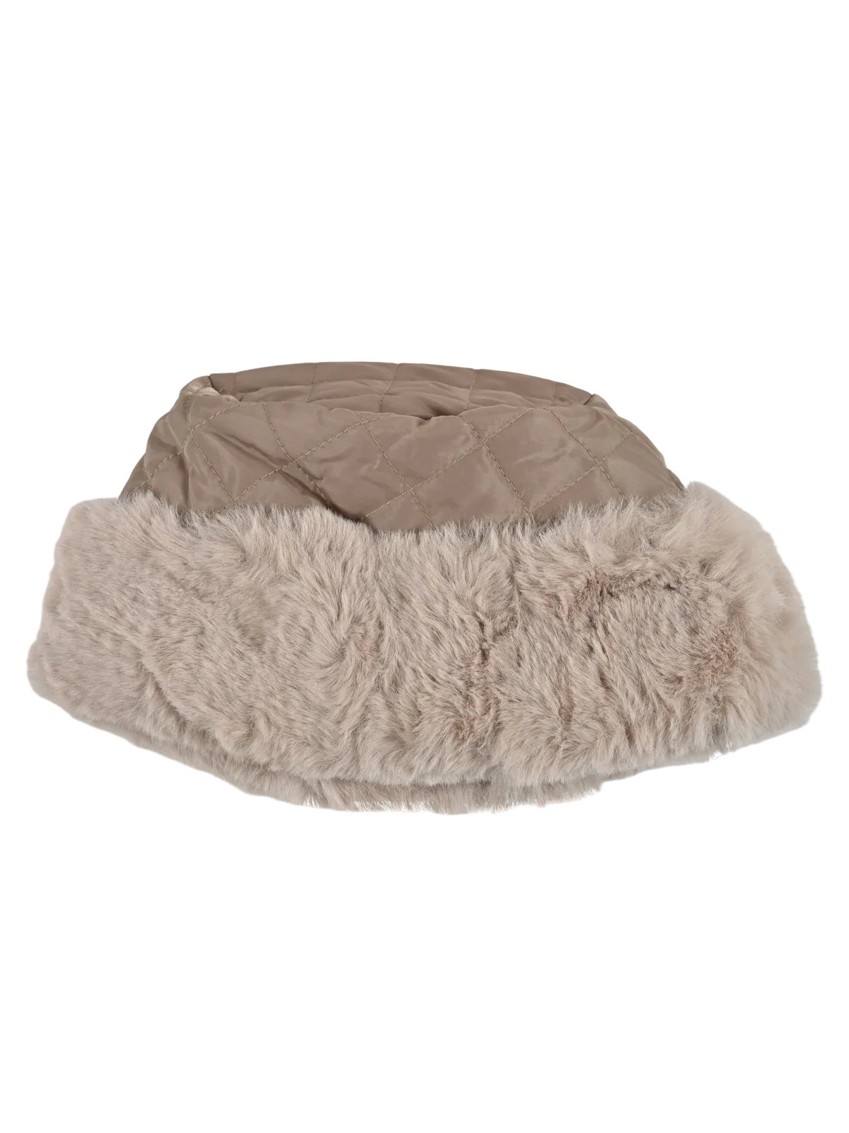 Cappello donna Romeo Gigli Milano trapuntato color fango, stile colbacco con bordo in ecopelliccia, comodo ed avvolgente.