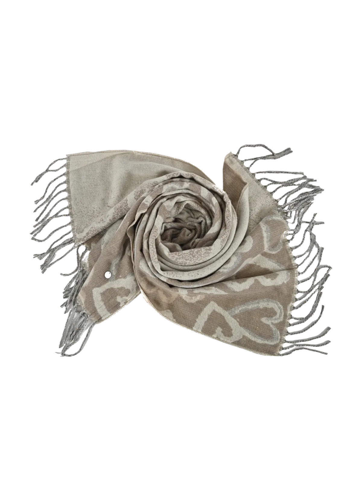 Sciarpa donna Romeo Gigli Milano bicolore beige/off-white motivo geometrico in contrasto, frange lunghe.