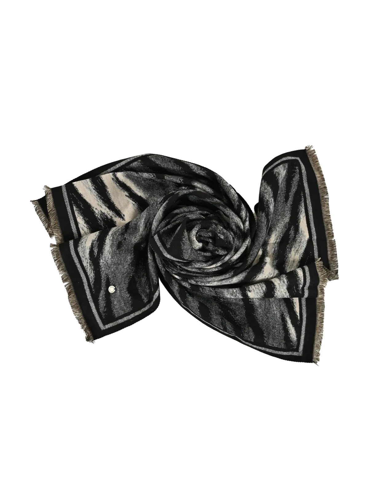 Sciarpa donna Romeo Gigli Milano zebrata in materiale morbido e leggero, con frange decorative sul bordo.