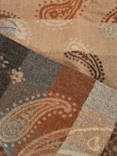 Sciarpa donna Romeo Gigli Milano beige con motivo paisley a contrasto marrone scuro, frange lunghe per un tocco elegante e versatile. 2