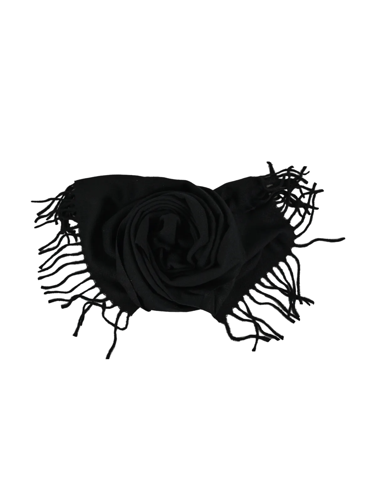 Sciarpa donna Romeo Gigli Milano nera con piccoli strass in tinta e frange lunghe e morbide, ideale per look casual e stile urbano.