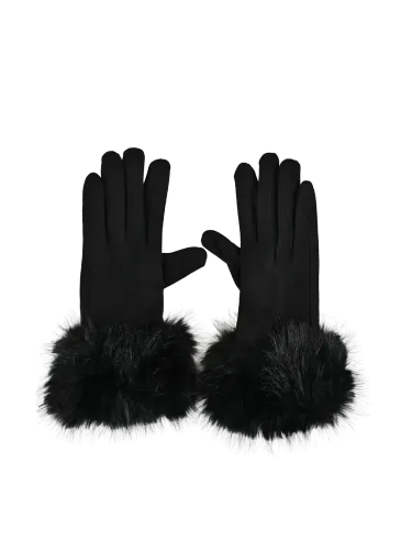 Guanto donna Romeo Gigli Milano nero, elegante con inserto di pelliccia alpolso, adatto per look curati e tempo libero. 1