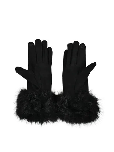 Guanto donna Romeo Gigli Milano nero, elegante con inserto di pelliccia alpolso, adatto per look curati e tempo libero. 2